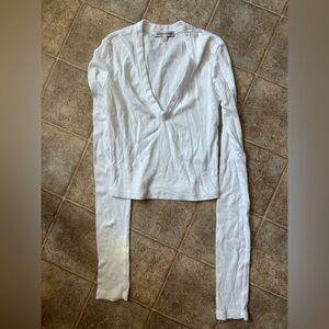 White Long Sleeve V-Neck Top